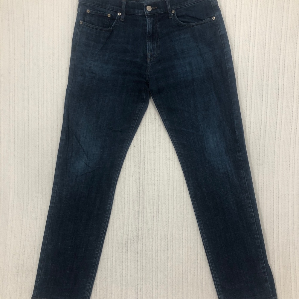 Lucky Brand Mens 34x32 Dark Wash 221 Straight Leg Denim Jeans Distressed Hem